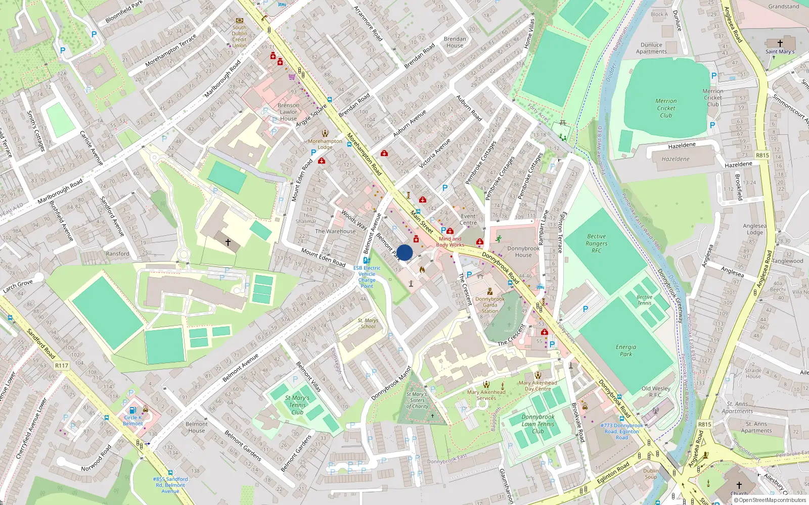 Overhead map showing the location of 10 Belmont Park, Donnybrook