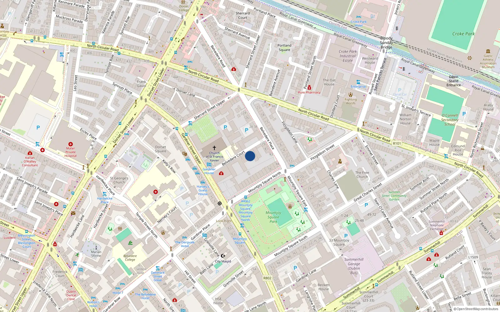 Overhead map showing the location of 10/11 Belvedere Court, Dublin 1
