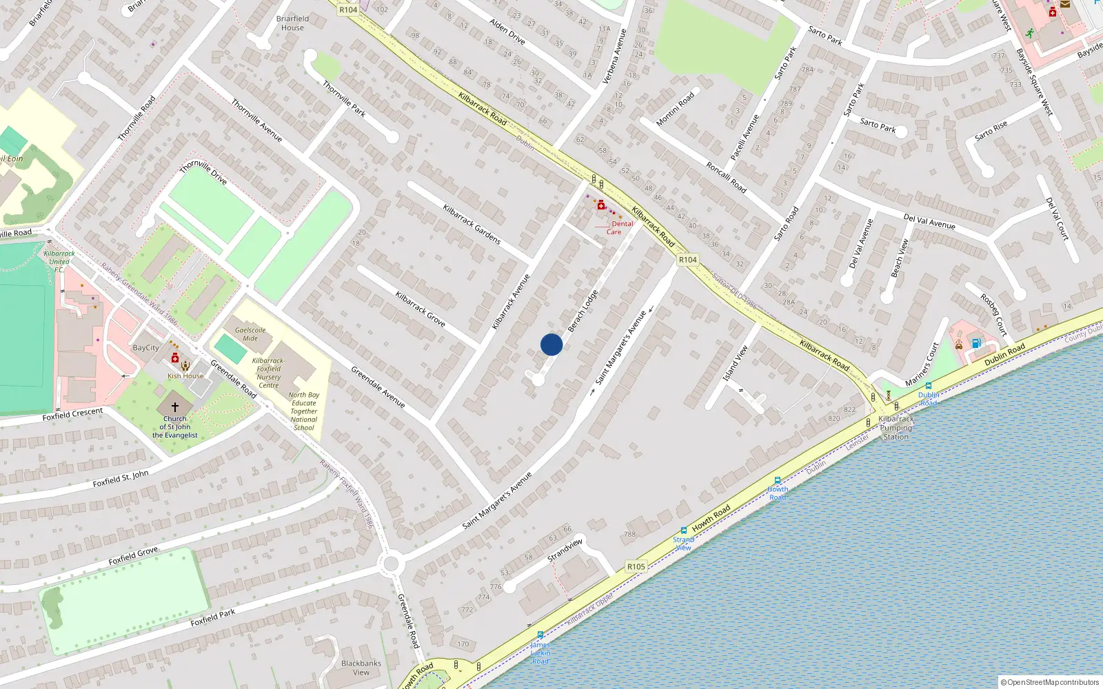 Overhead map showing the location of 10 Berach Lodge, Kilbarrack Road, Dublin