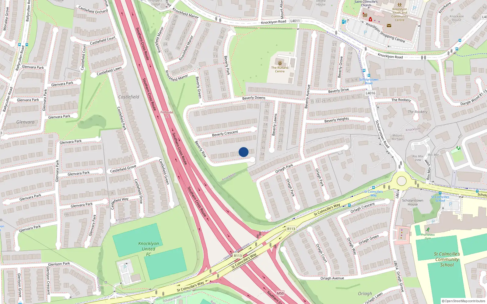 Overhead map showing the location of 10 Beverley Rise, Knocklyon