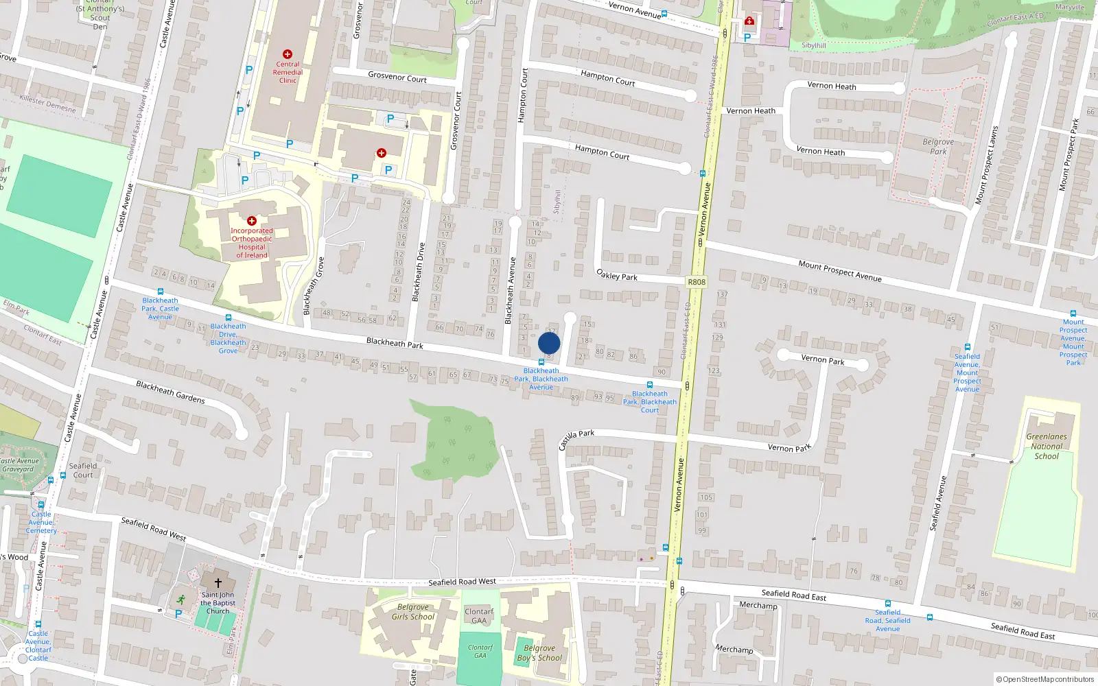 Overhead map showing the location of 10 Blackheath Court, Clontarf, Dublin 3