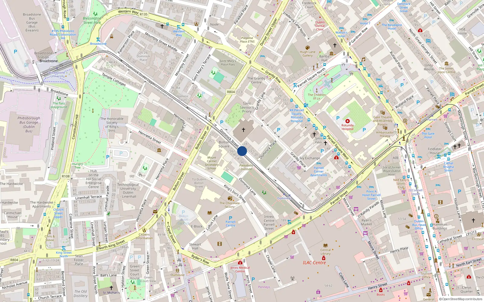 Overhead map showing the location of 10 Bolton Square, 37 Dominick Street Lower, Dublin 1