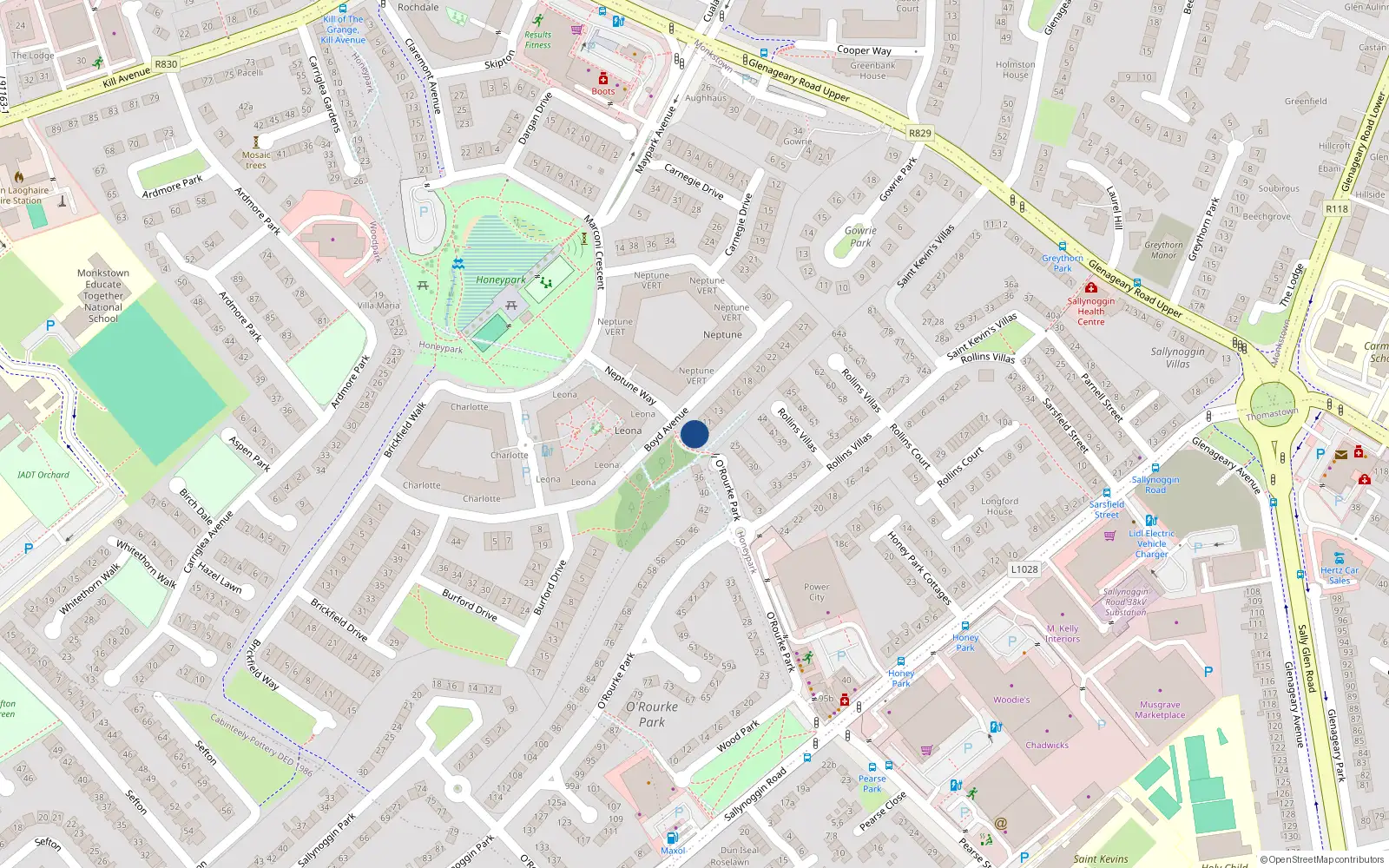 Overhead map showing the location of 10 Boyd Avenue, Dun Laoghaire