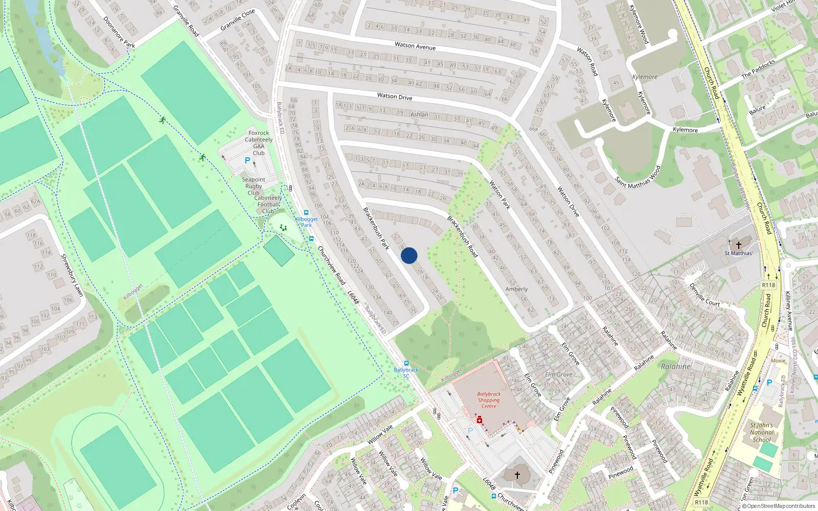 Overhead map showing the location of 10 Brackenbush Park, Killiney
