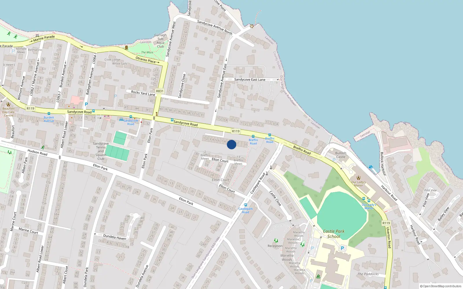 Overhead map showing the location of 10 Breffni Terrace, Sandycove, Dublin