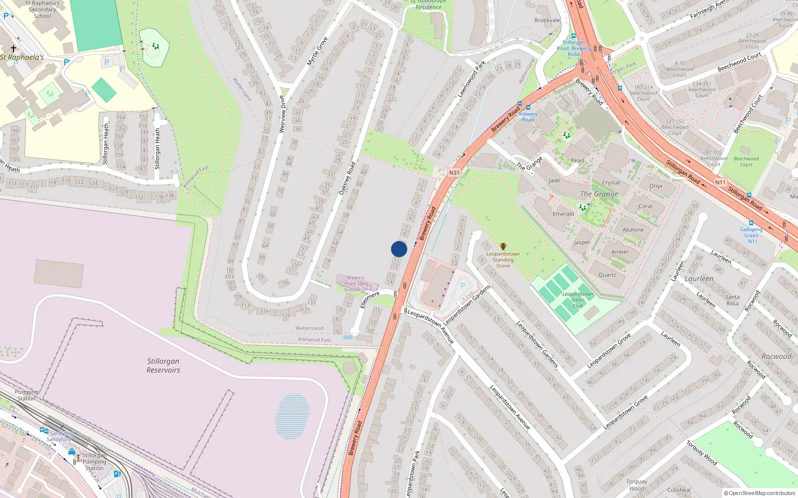 Overhead map showing the location of 10 Brewery Road, Stillorgan, Blackrock