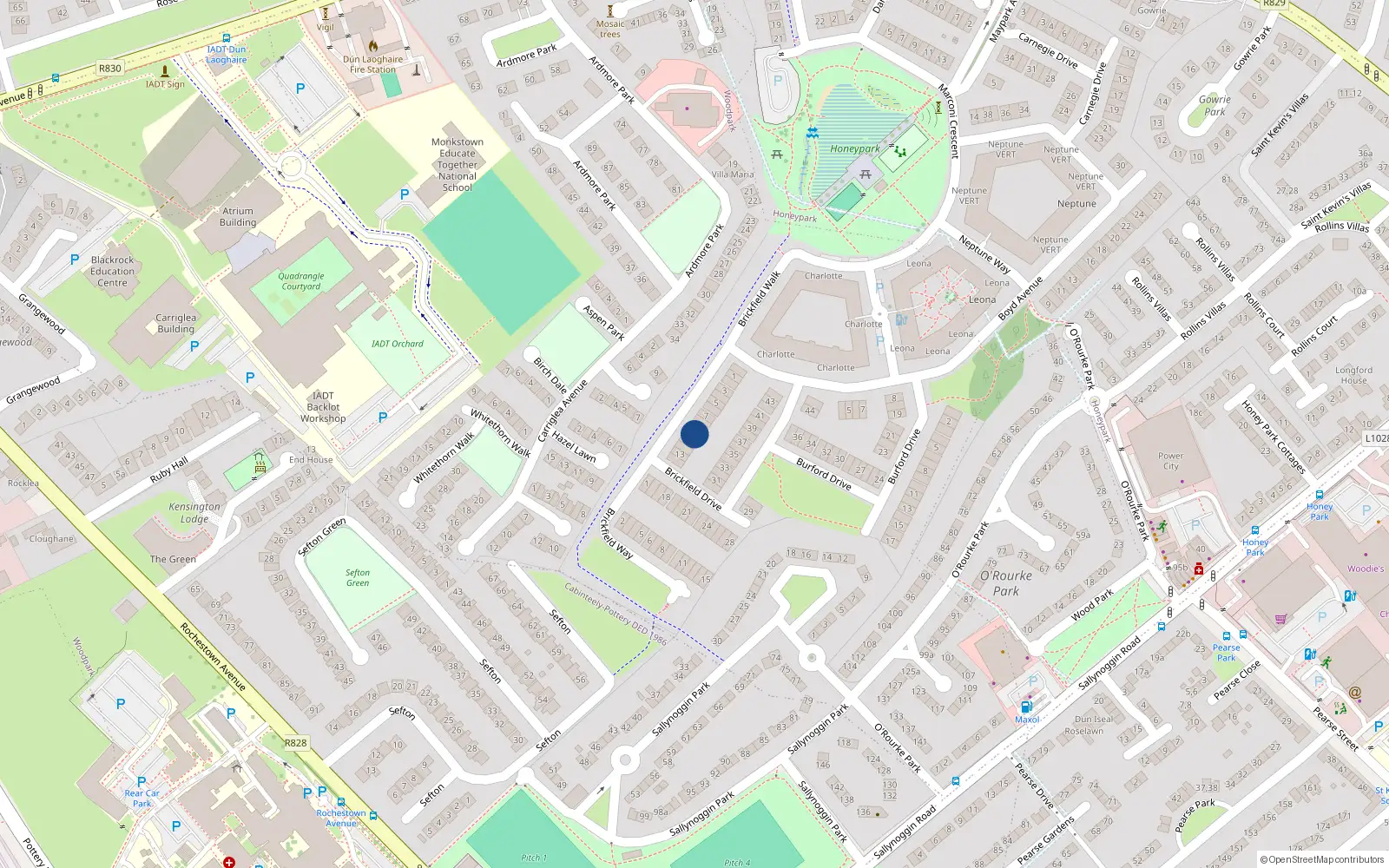 Overhead map showing the location of 10 Brickfield Drive, Dun Laoghaire