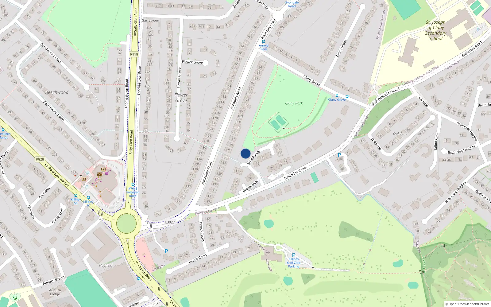 Overhead map showing the location of 10 Broadlands, Killiney
