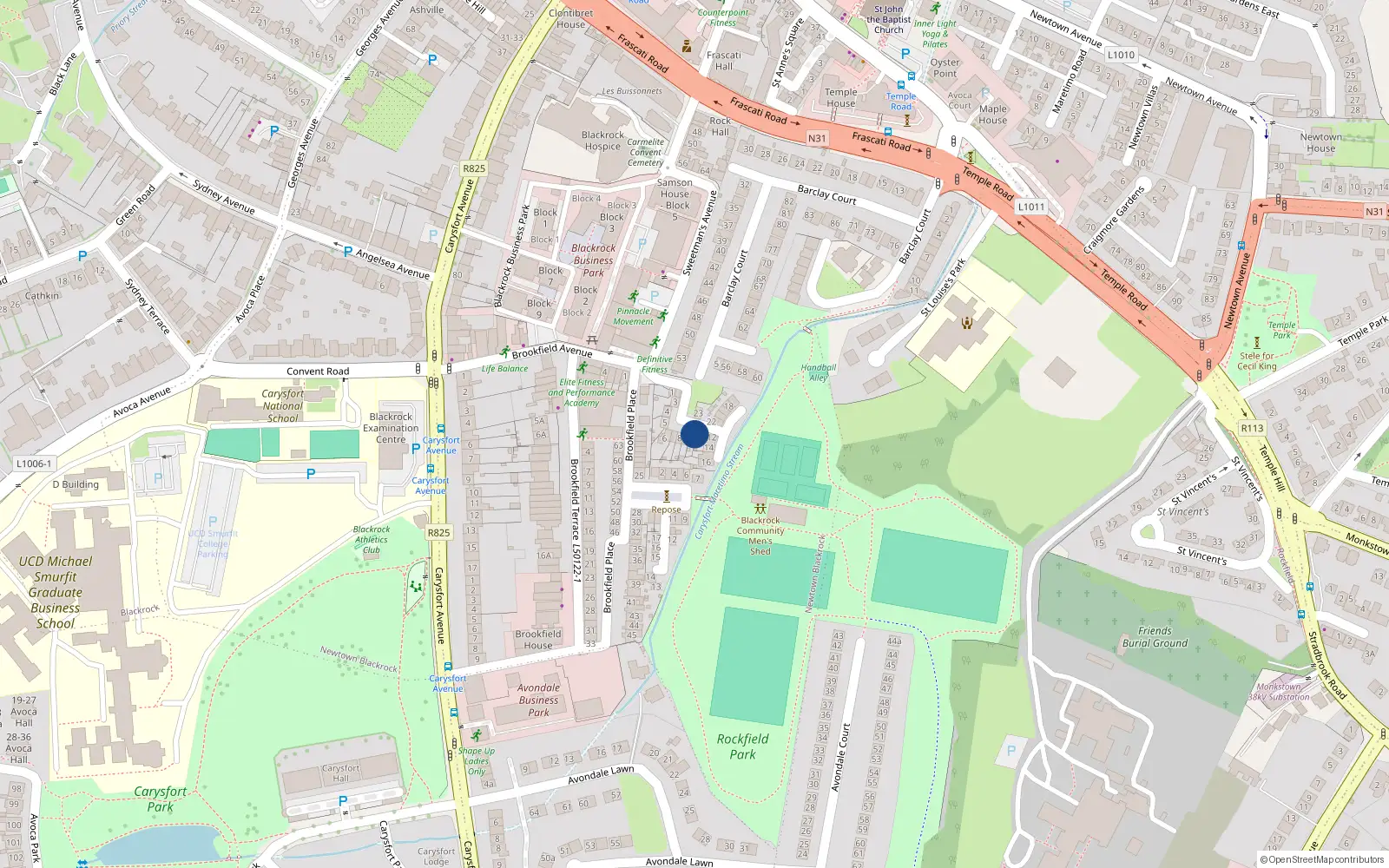 Overhead map showing the location of 10 Brookfield Grove, Blackrock
