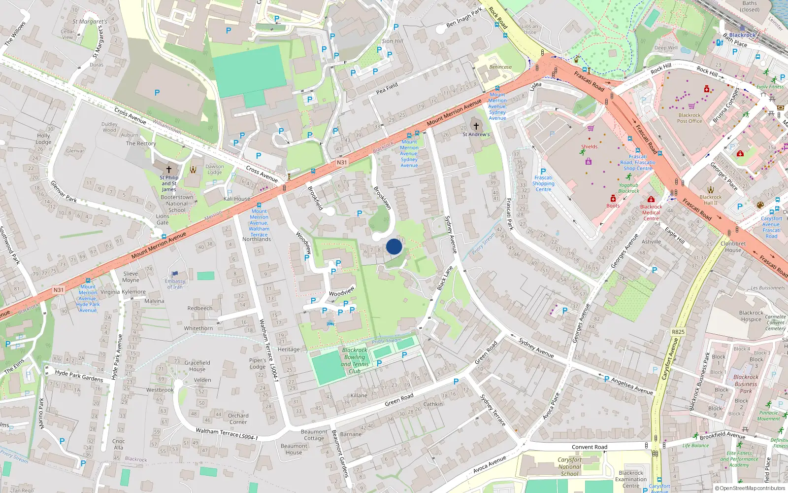 Overhead map showing the location of 10 Brooklawn, Blackrock
