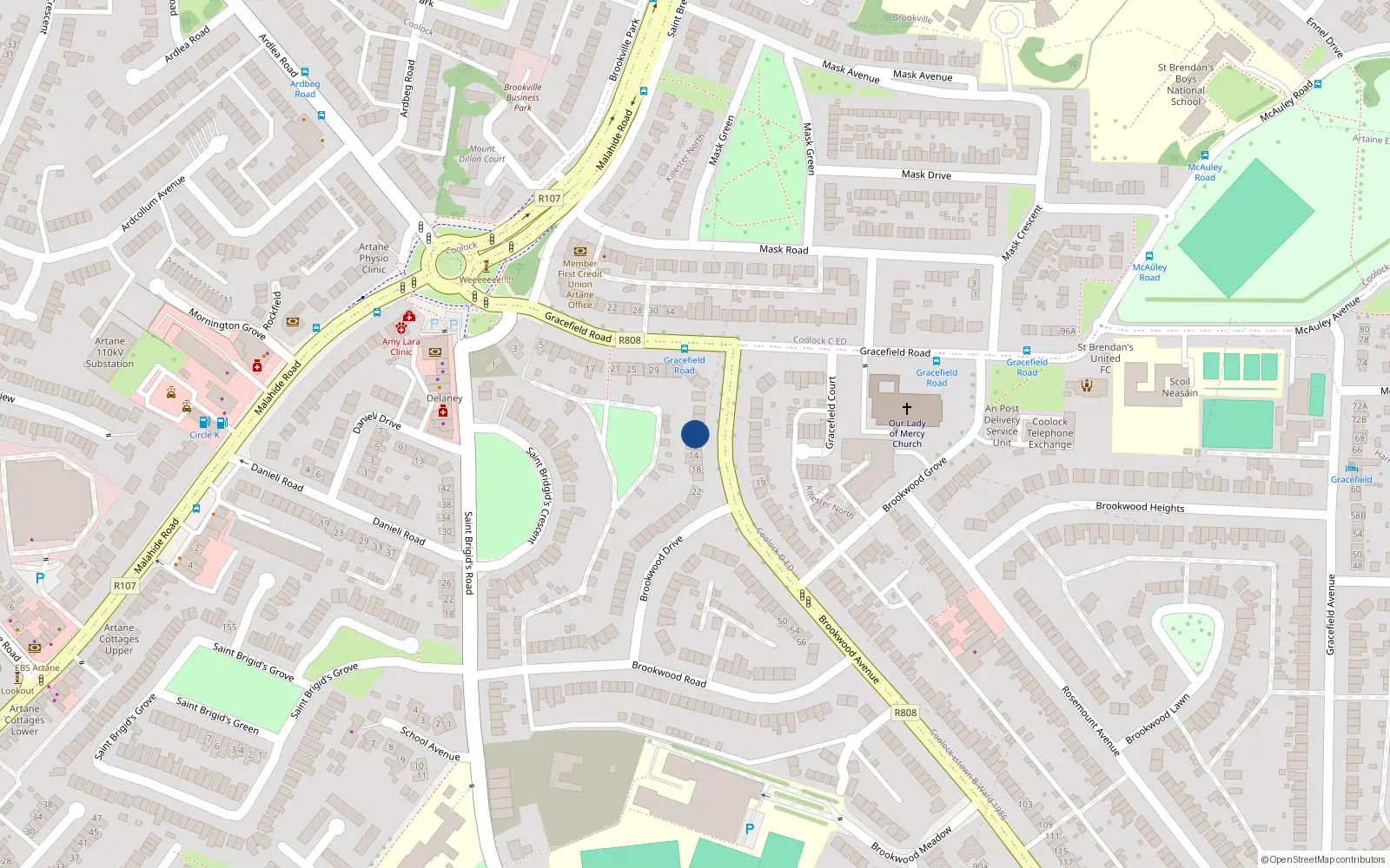 Overhead map showing the location of 10 Brookwood Avenue, Artane, Dublin 5