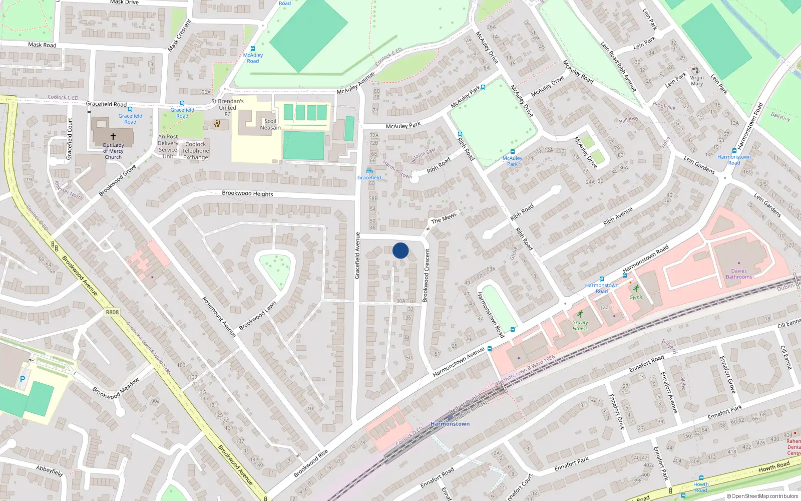 Overhead map showing the location of 10 Brookwood Crescent, Dublin 5