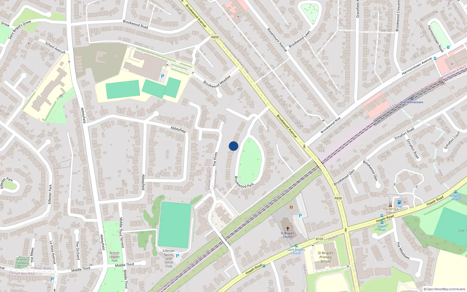Overhead map showing the location of 10 Brookwood Park, Dublin 5