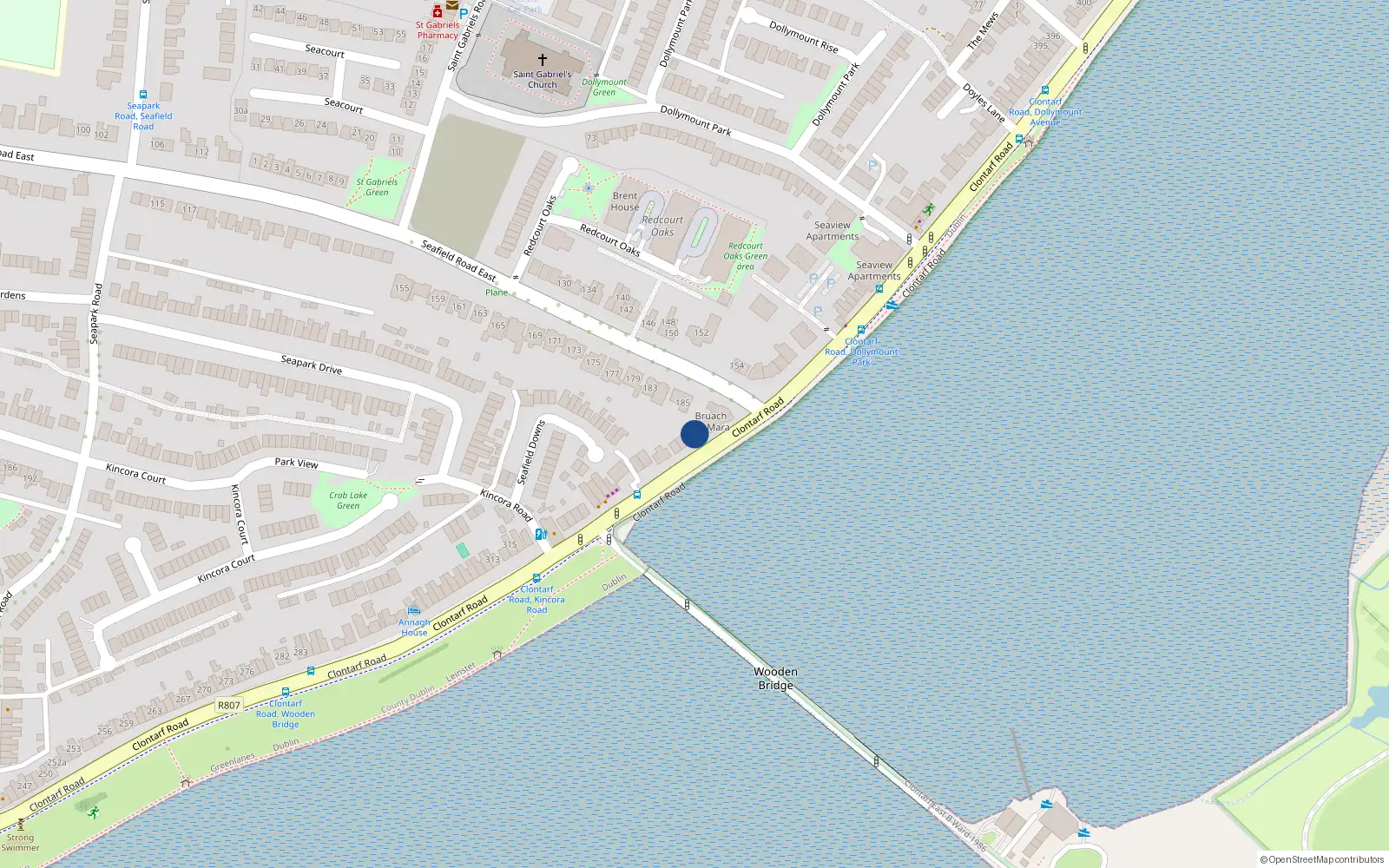 Overhead map showing the location of 10 Bruach na Mara, Clontarf, Dublin 3