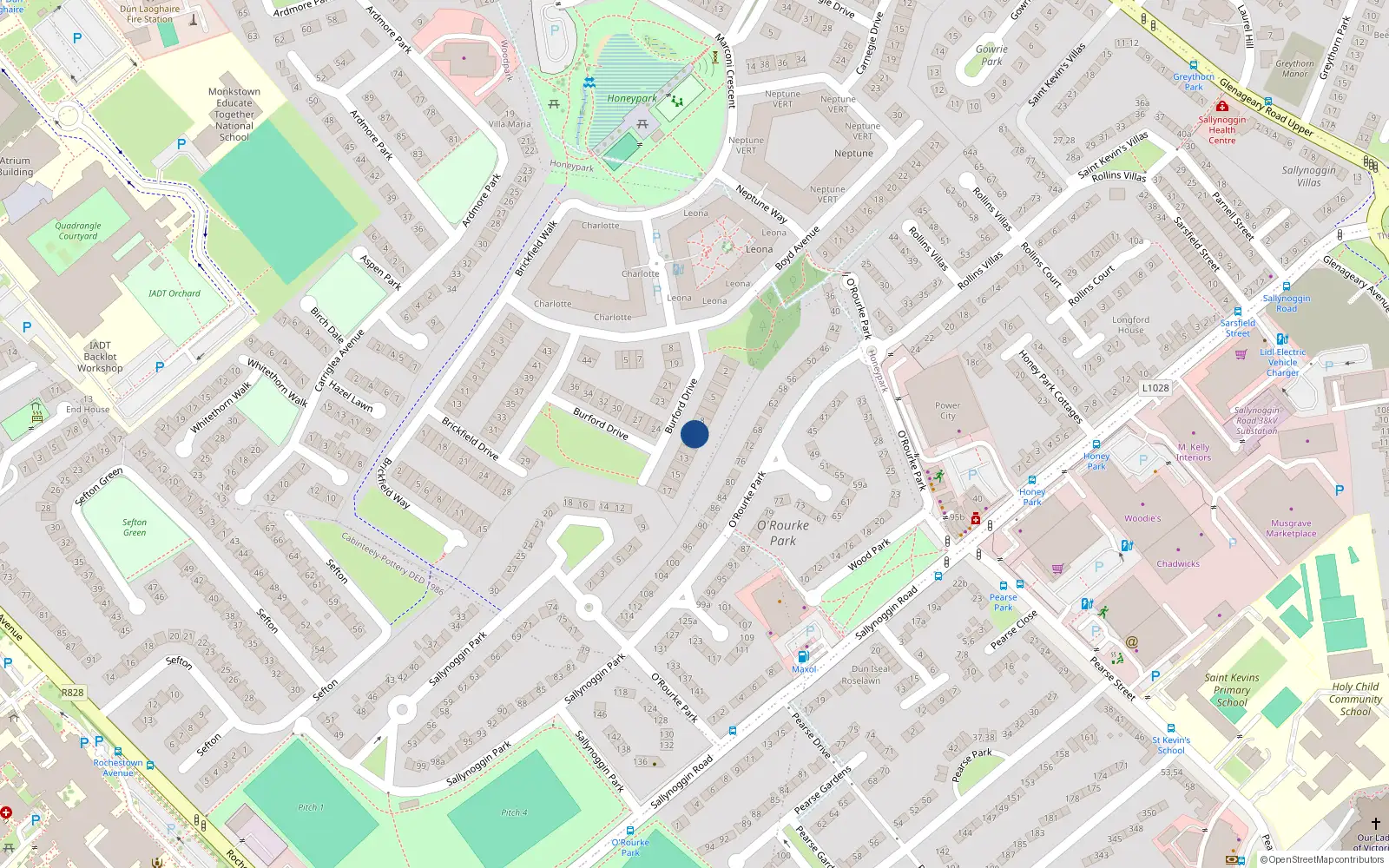 Overhead map showing the location of 10 Burford Drive, Dun Laoghaire