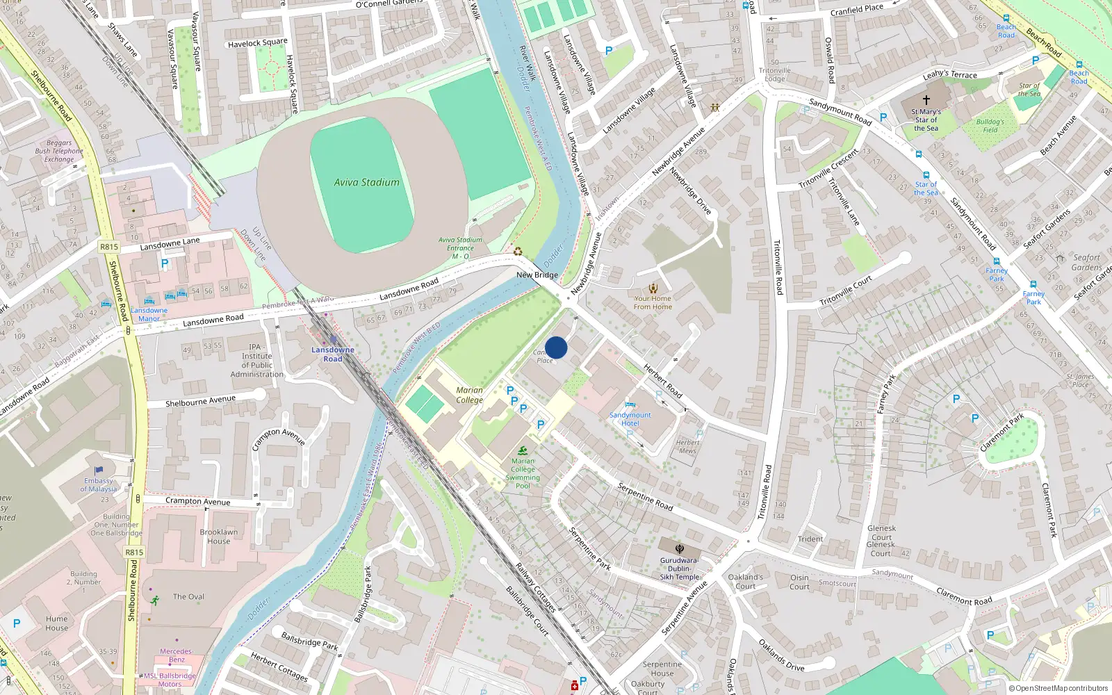 Overhead map showing the location of 10 Cannon Place, Sandymount
