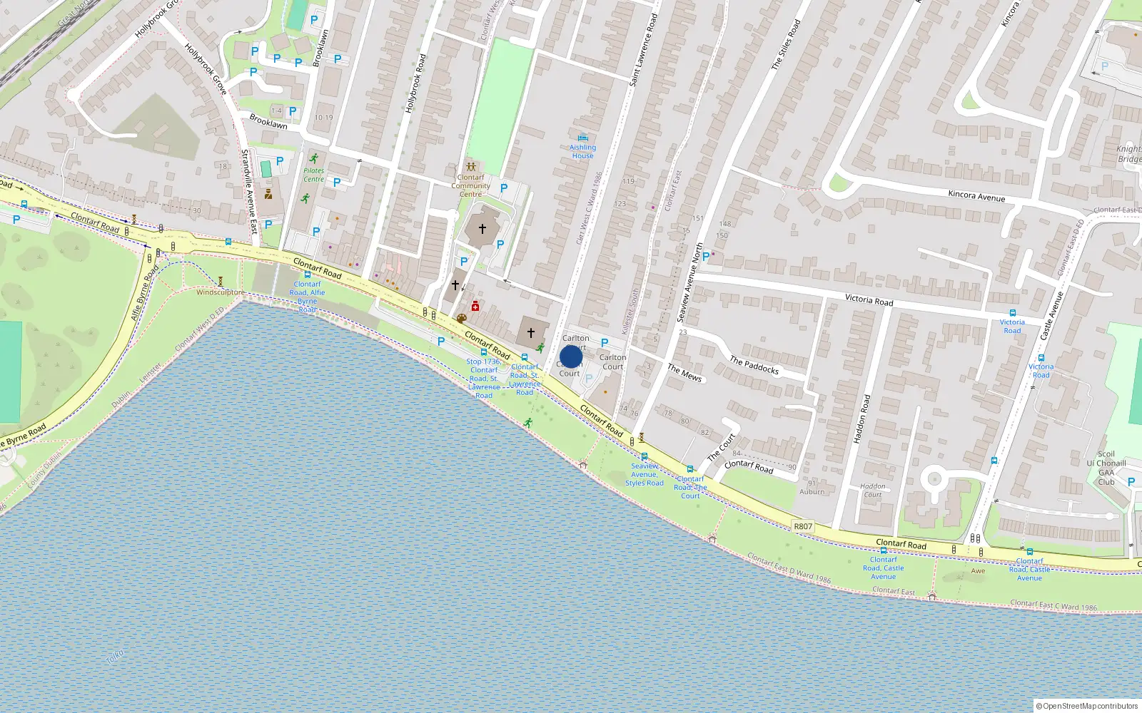 Overhead map showing the location of 10 Carlton Court, Clontarf, Dublin 3