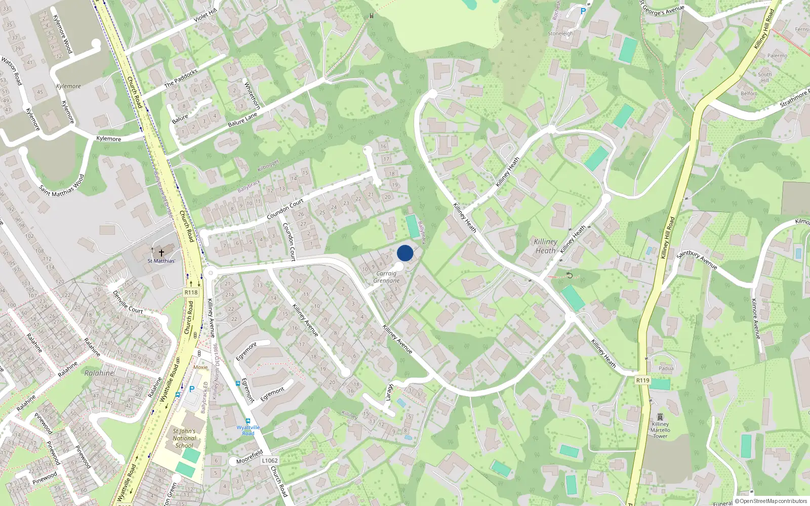 Overhead map showing the location of 10 Carraig Grennane, Killiney Avenue, Killiney
