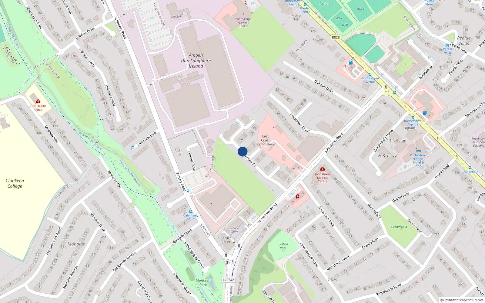 Overhead map showing the location of 10 Carriag Bui, Johnstown Road, Cabinteely