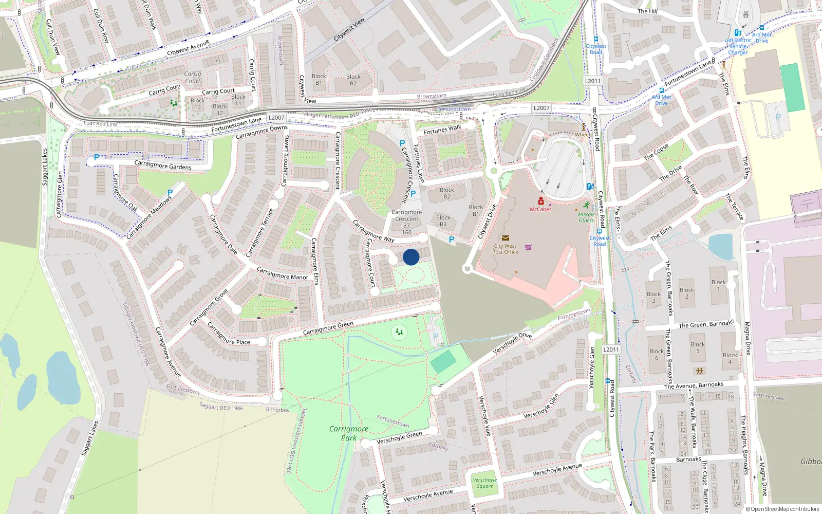 Overhead map showing the location of 10 Carrigmore Way, Saggart