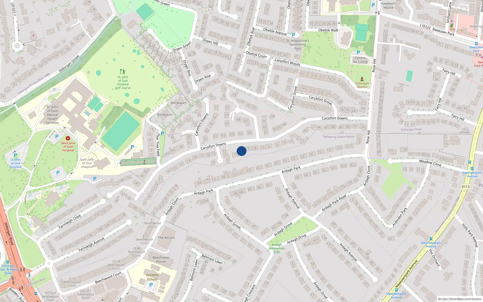 Overhead map showing the location of 10 Carysfort Downs, Blackrock, Dublin