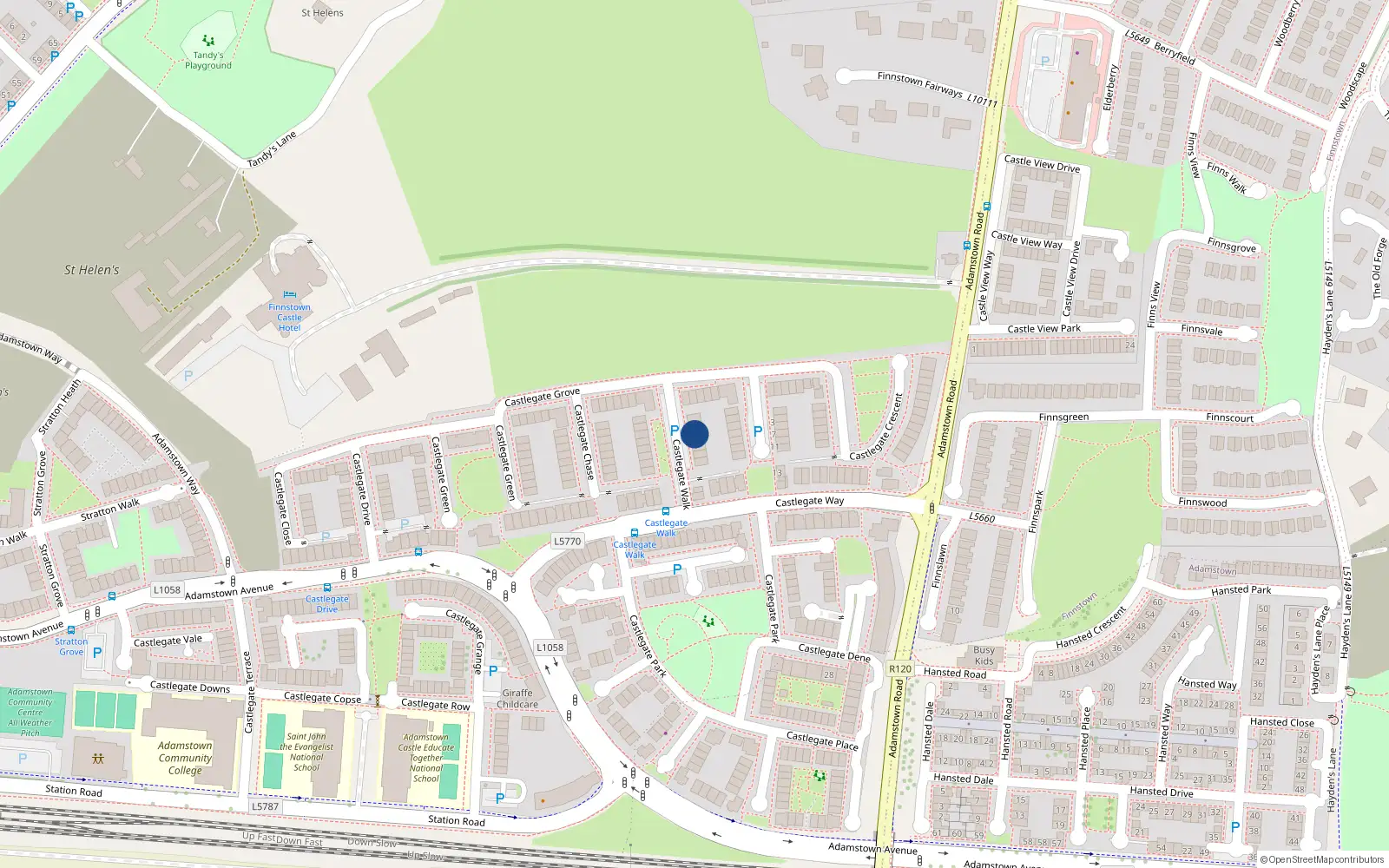 Overhead map showing the location of 10 Castlegate Walk, Lucan