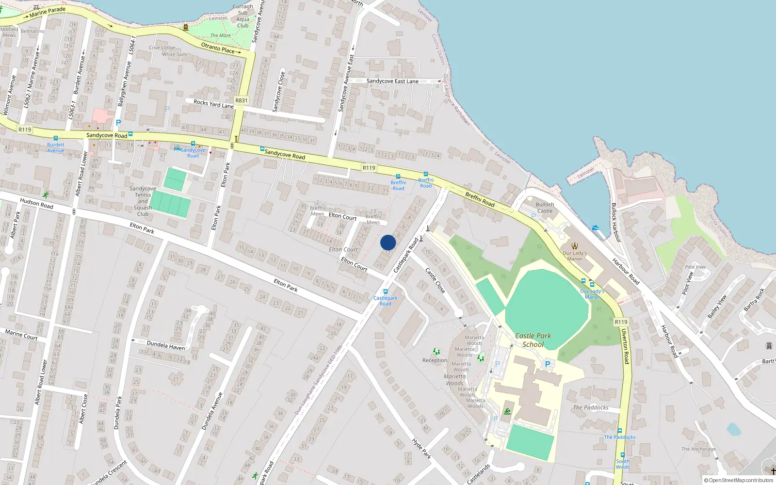 Overhead map showing the location of 10 Castle Park Road, Dublin