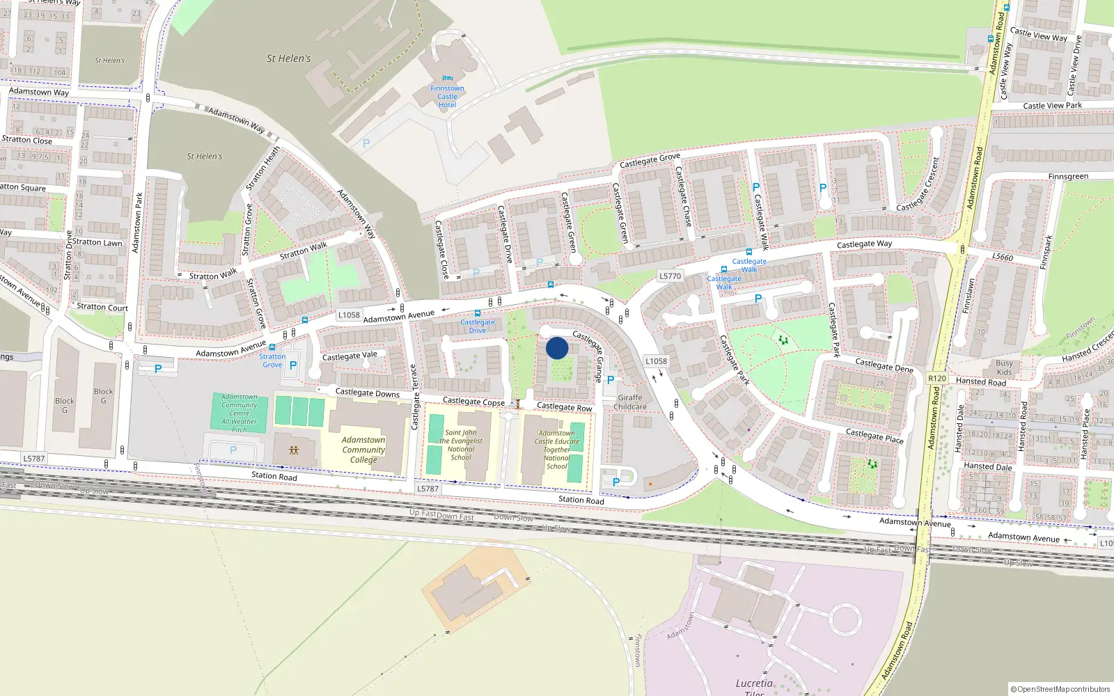 Overhead map showing the location of 10 Castlegate Grange, Adamstown, Lucan