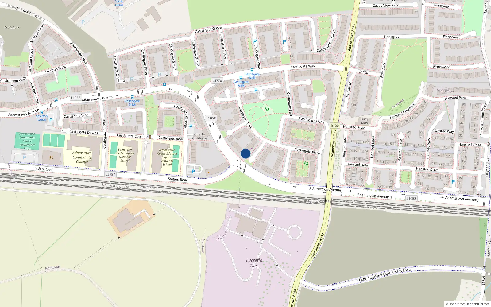 Overhead map showing the location of 10 Castlegate Lawn, Lucan