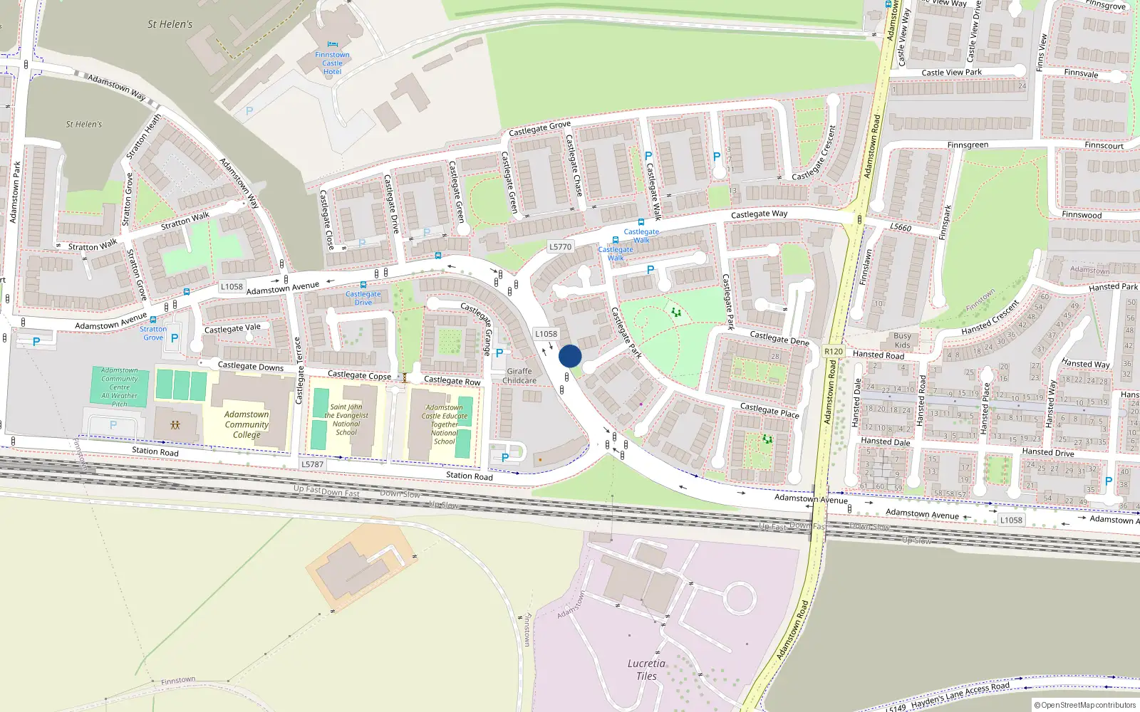 Overhead map showing the location of 10 Castlegate Mews, Lucan