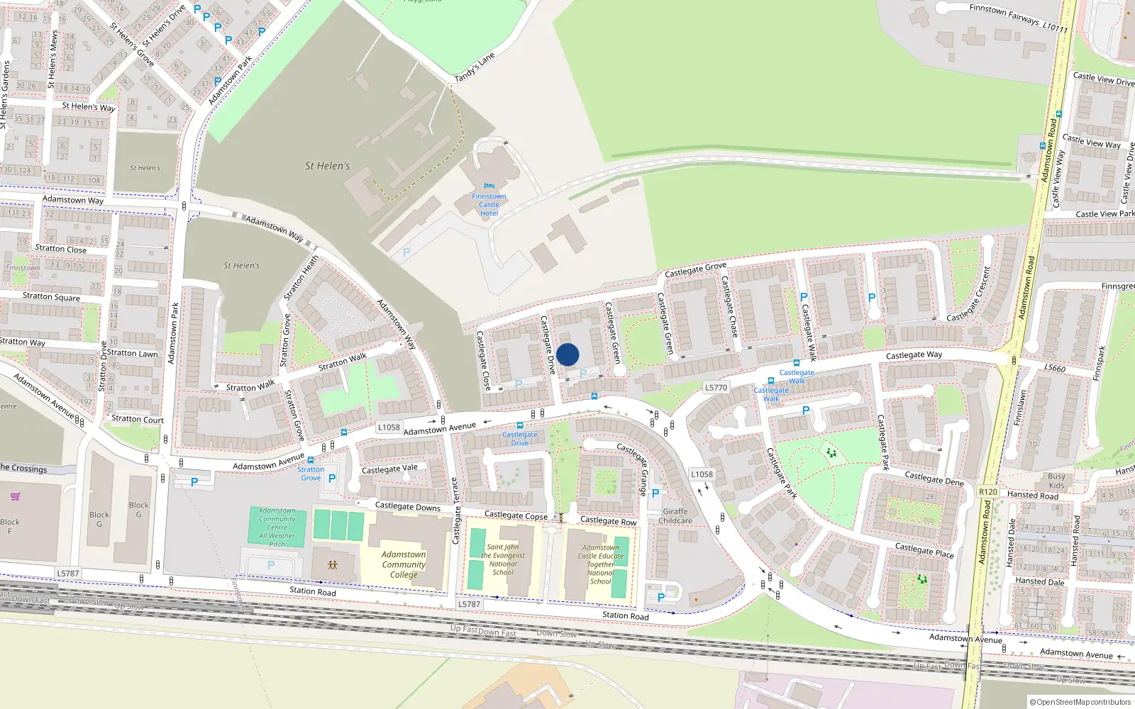 Overhead map showing the location of 10 Castlegate Drive, Lucan
