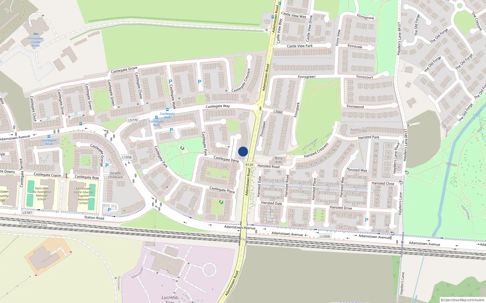 Overhead map showing the location of 10 Castlegate Square, Lucan, Dublin