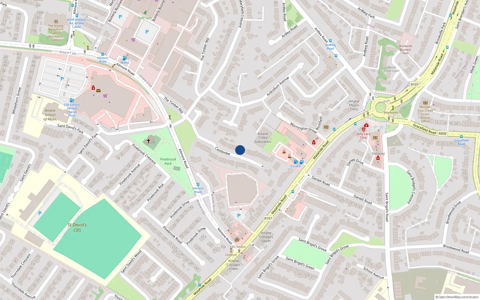 Overhead map showing the location of 10 Castleview, Artane, Dublin 5