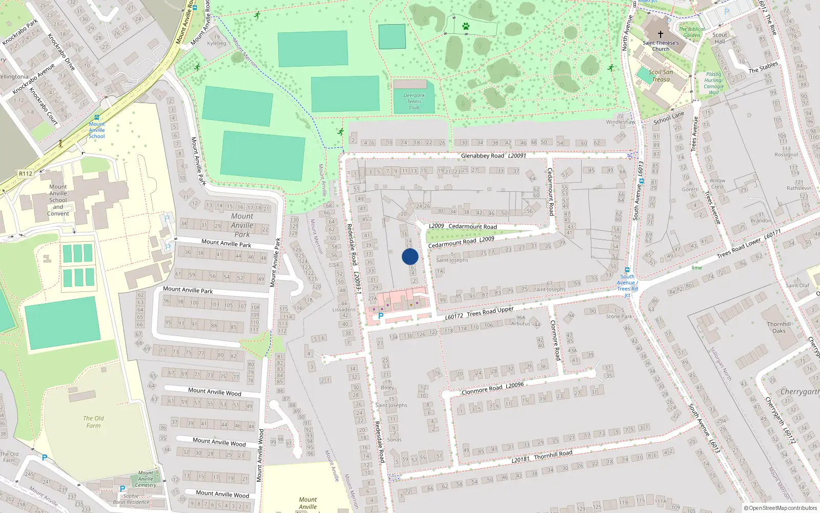 Overhead map showing the location of 10 Cedarmount Road, Blackrock