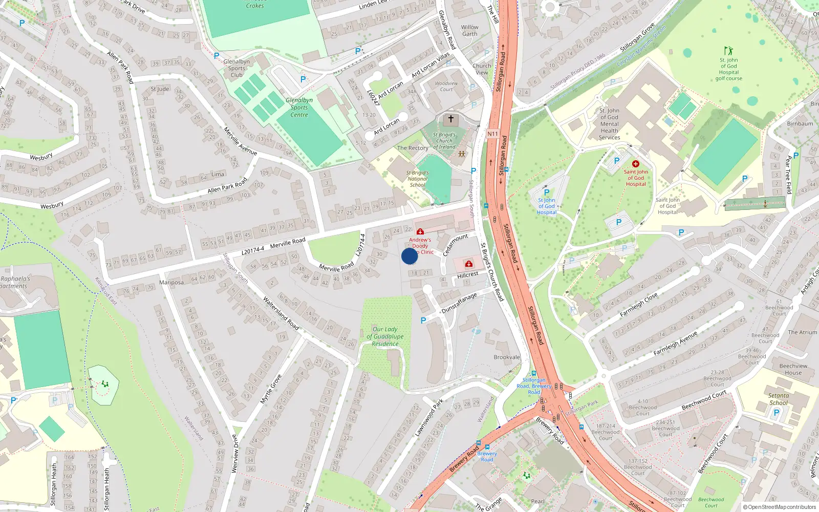Overhead map showing the location of 10 Cedarmount, St Brigids Church Road, Stillorgan