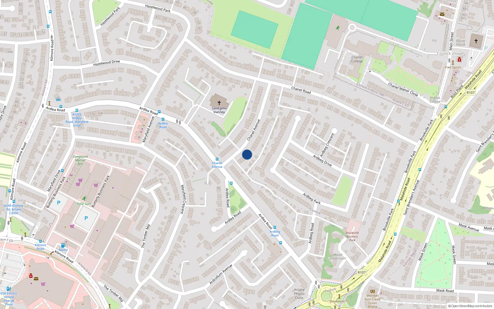 Overhead map showing the location of 10 Chanel Avenue, Artane, Dublin 5