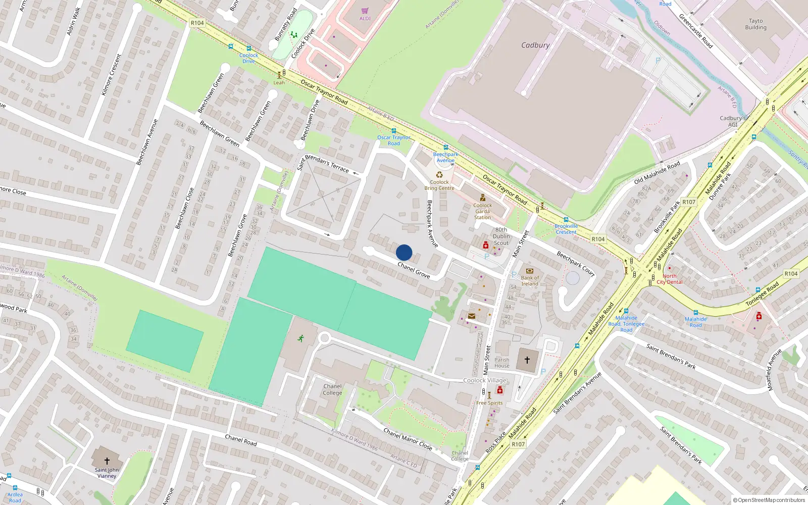 Overhead map showing the location of 10 Chanel Grove, Dublin 5