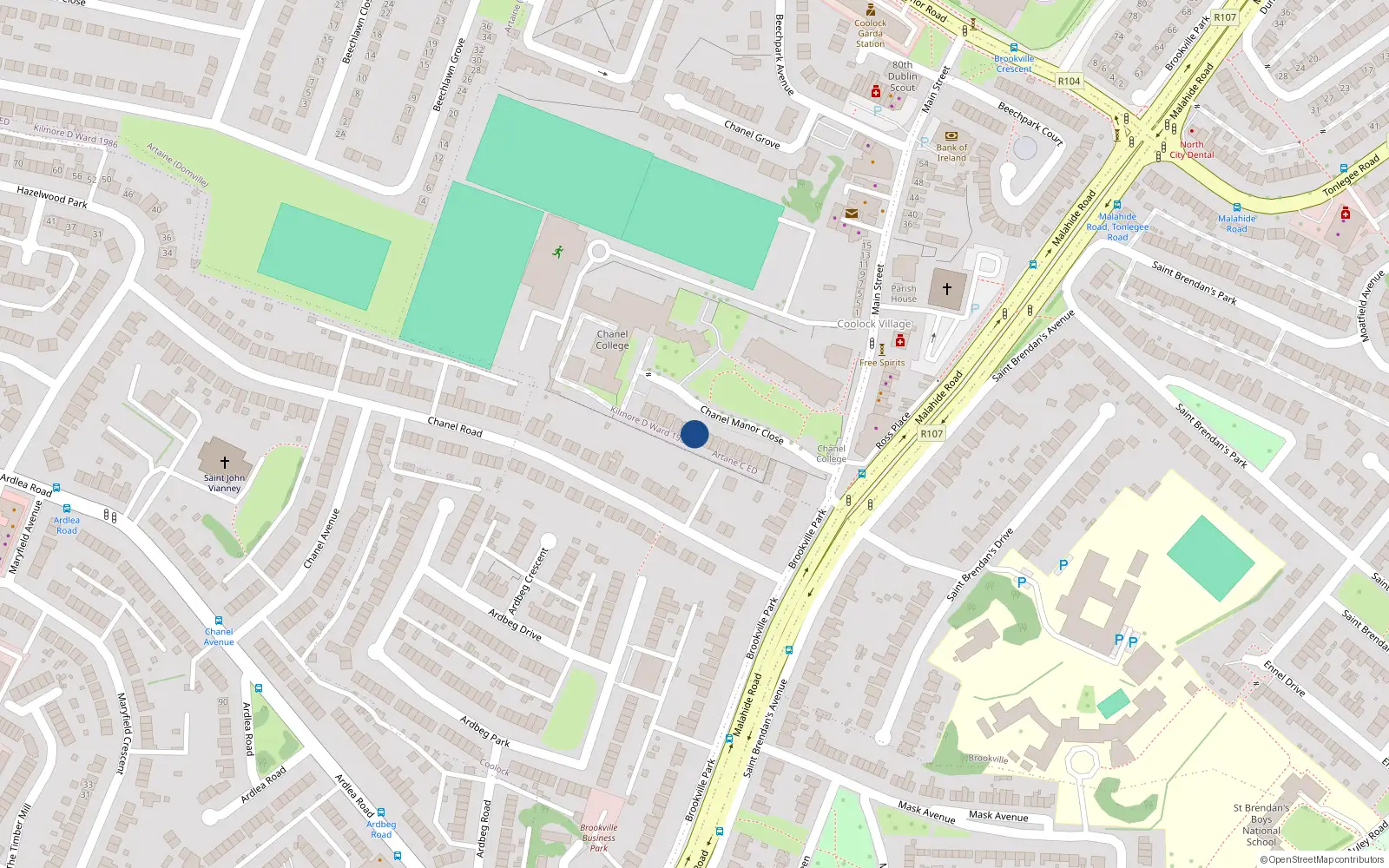 Overhead map showing the location of 10 Chanel Manor Close, Dublin 5