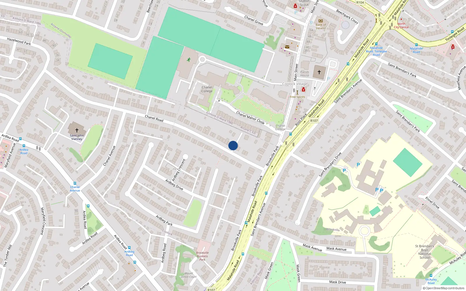 Overhead map showing the location of 10 Chanel Road, Dublin 5