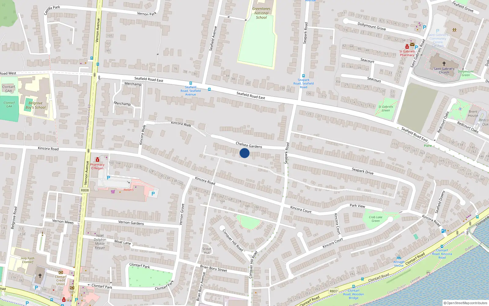 Overhead map showing the location of 10 Chelsea Gardens, Clontarf, Dublin 3