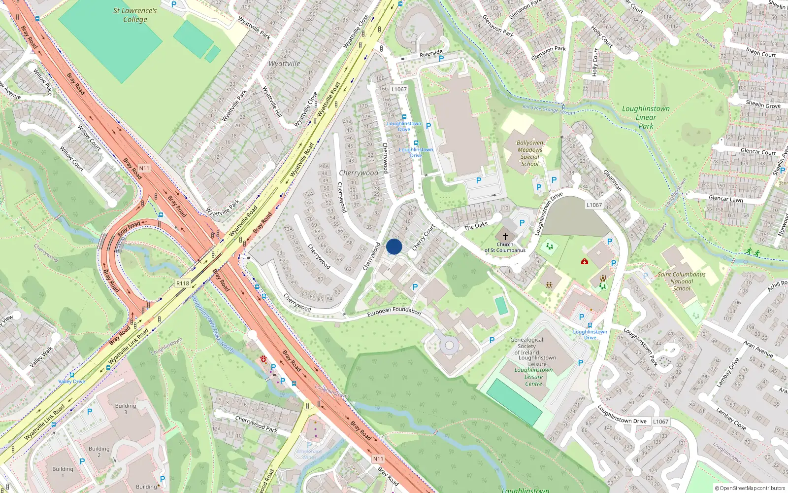 Overhead map showing the location of 10 Cherrycourt, County Dublin