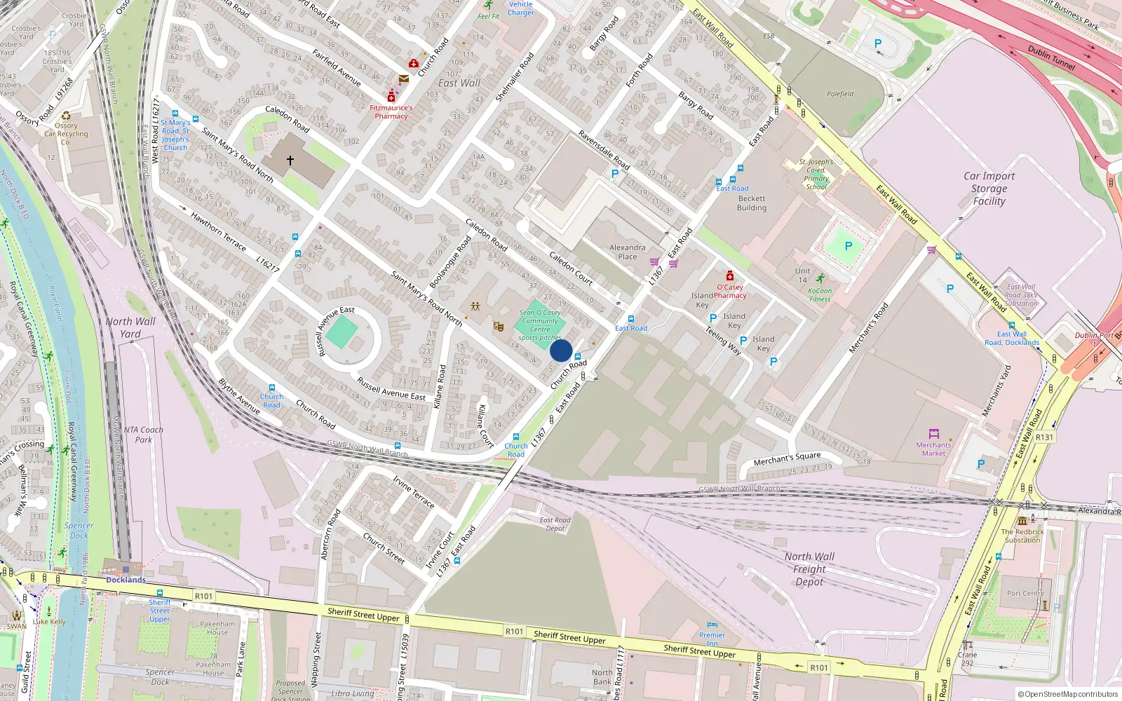 Overhead map showing the location of 10 Church Court, East Road, Dublin 3