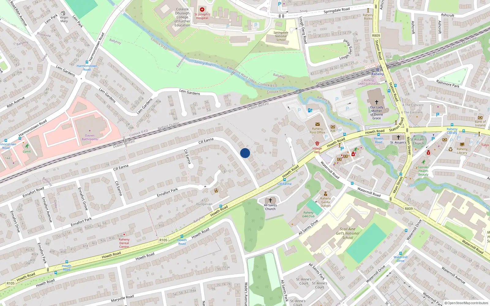 Overhead map showing the location of 10 Cill Eanna, Raheny, Dublin 5