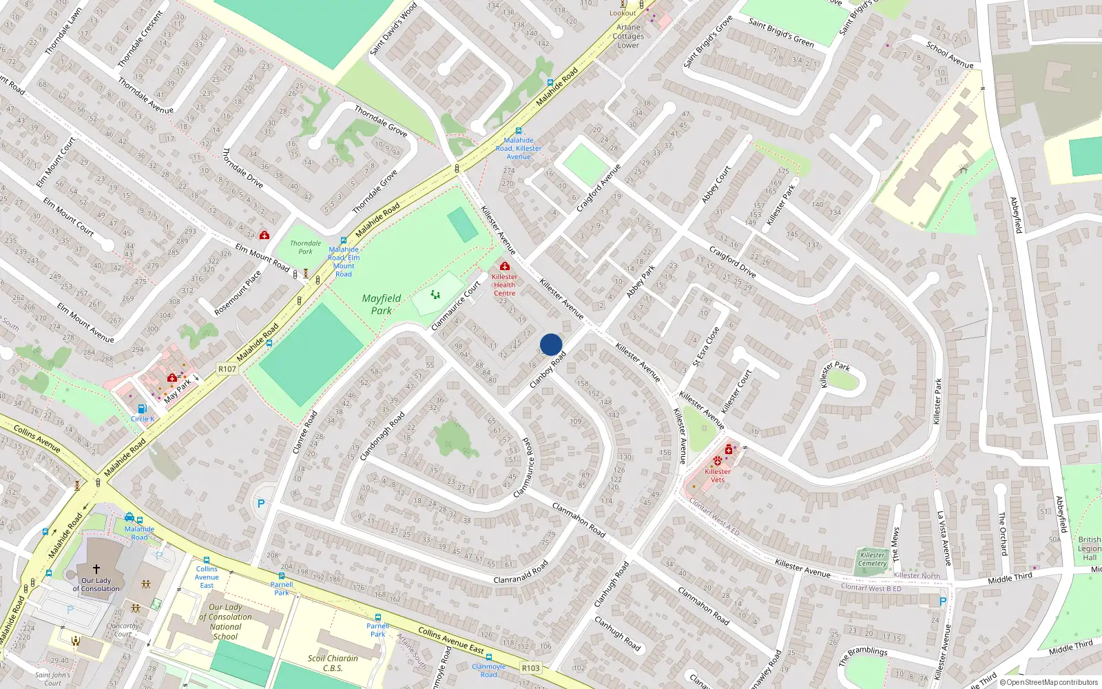 Overhead map showing the location of 10 Clanboy Road, Dublin 5