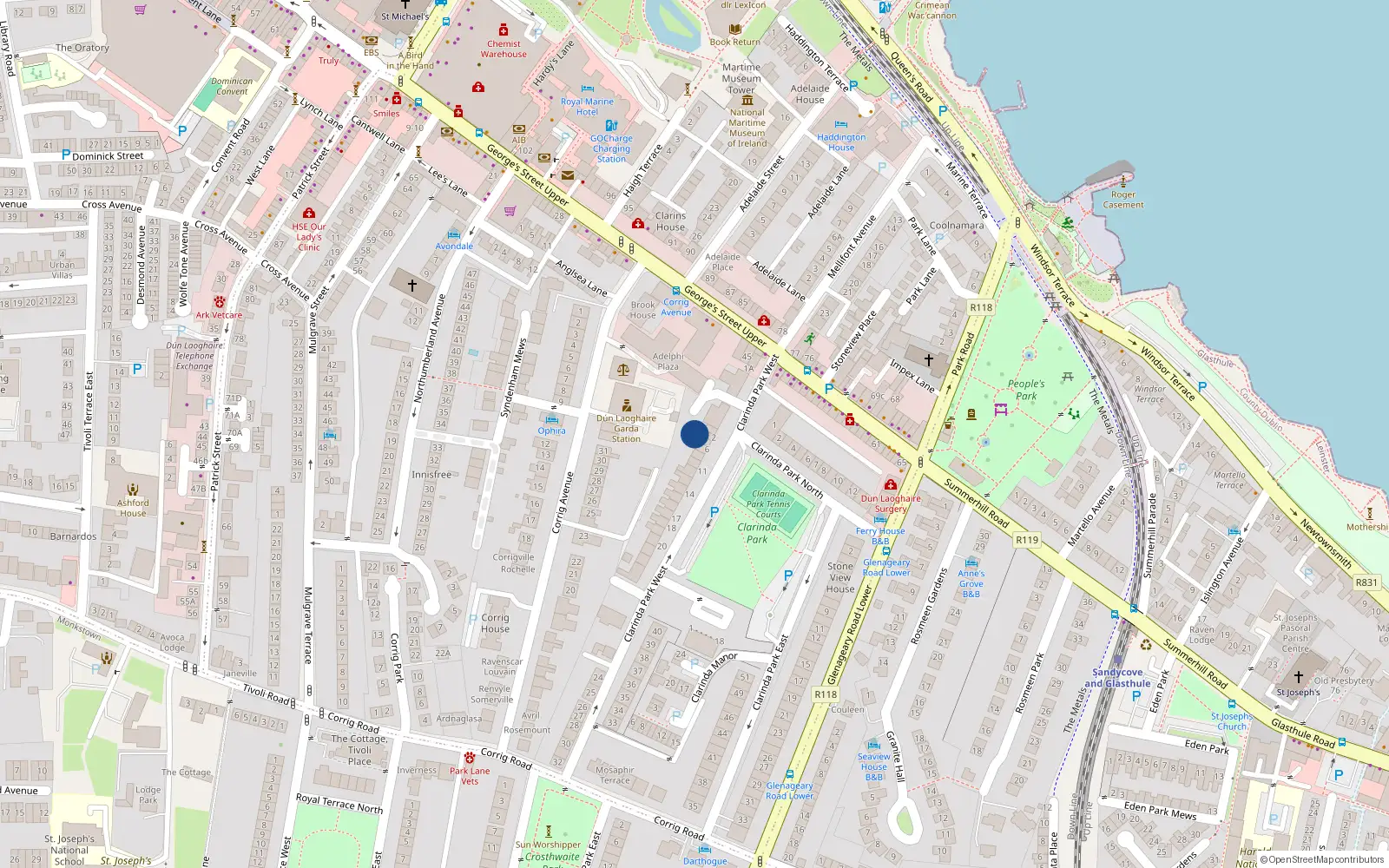 Overhead map showing the location of 10 Clarinda Court, Clarinda Park West, Dun Laoghaire
