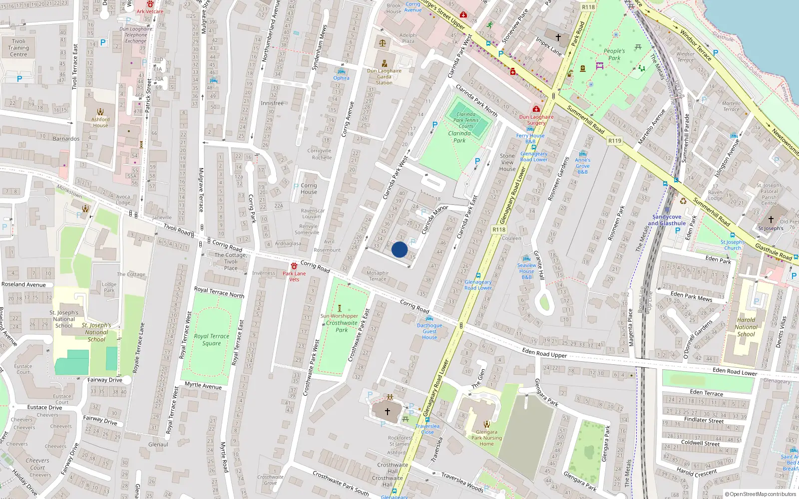 Overhead map showing the location of 10 Clarinda Manor, Dublin