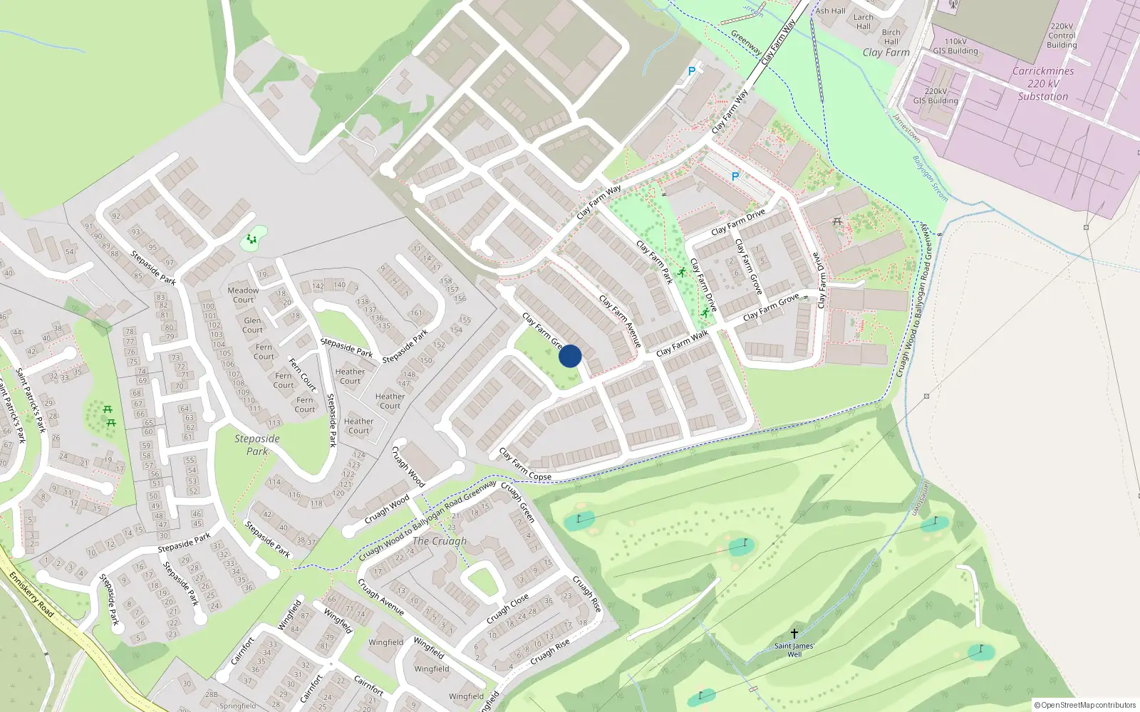 Overhead map showing the location of 10 Clay Farm Green, Kilgobbin