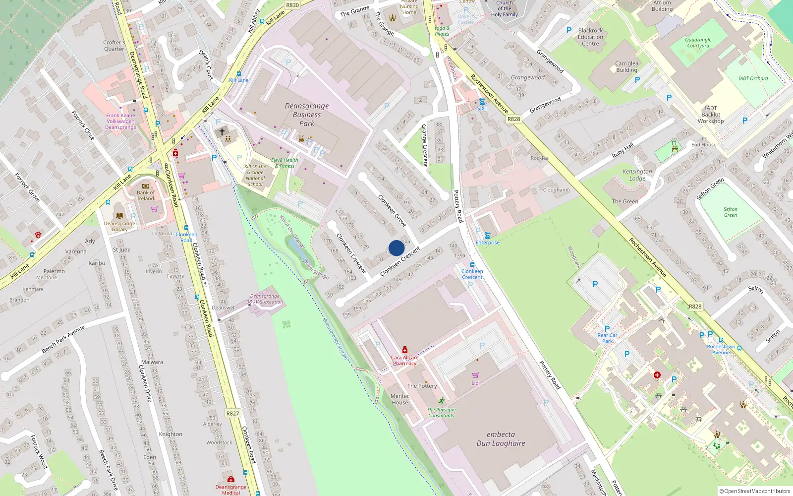 Overhead map showing the location of 10 Clonkeen Crescent, Dublin