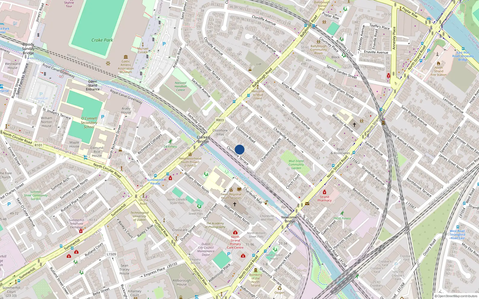 Overhead map showing the location of 10 Clonmore Terrace, Dublin 3