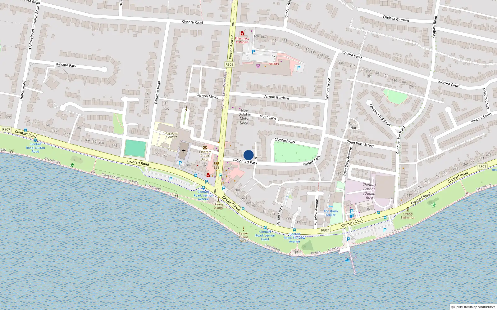 Overhead map showing the location of 10 Clontarf Park, Dublin 3